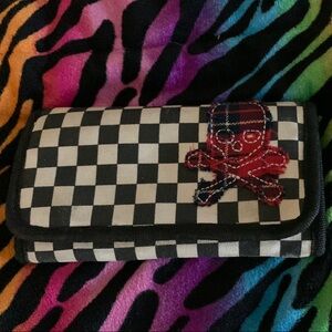 Pre-Loved Checkered Black and White Trifold Wallet